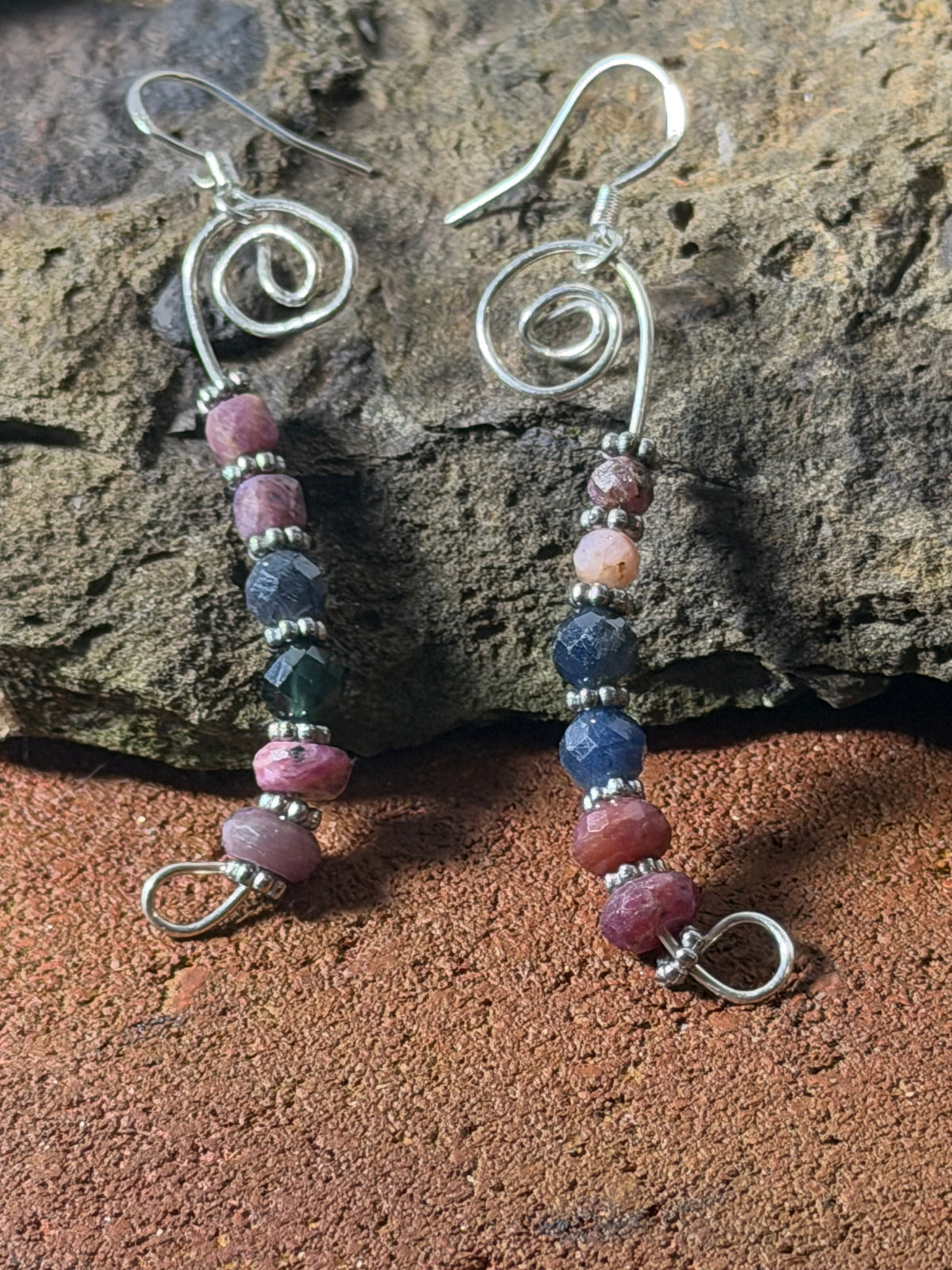Sapphire and Ruby Sterling Silver Handcrafted Earrings