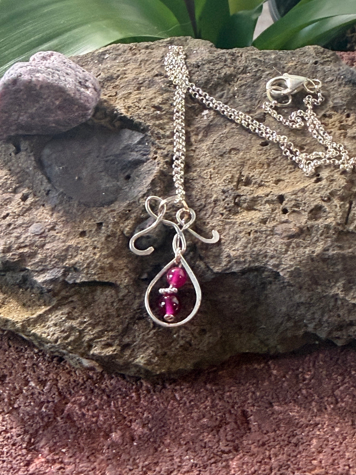 Wildfire Embers – Hand-Forged Silver Ruby Teardrop Pendant