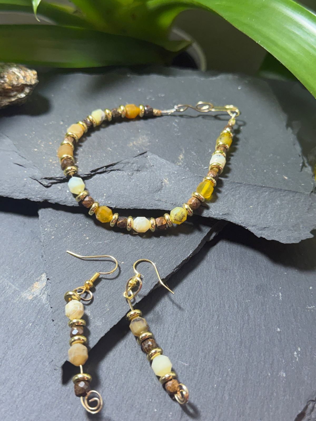 The Celebration Suite – Hand-Forged 14k Gold Australian Yellow & Boulder Opal Set