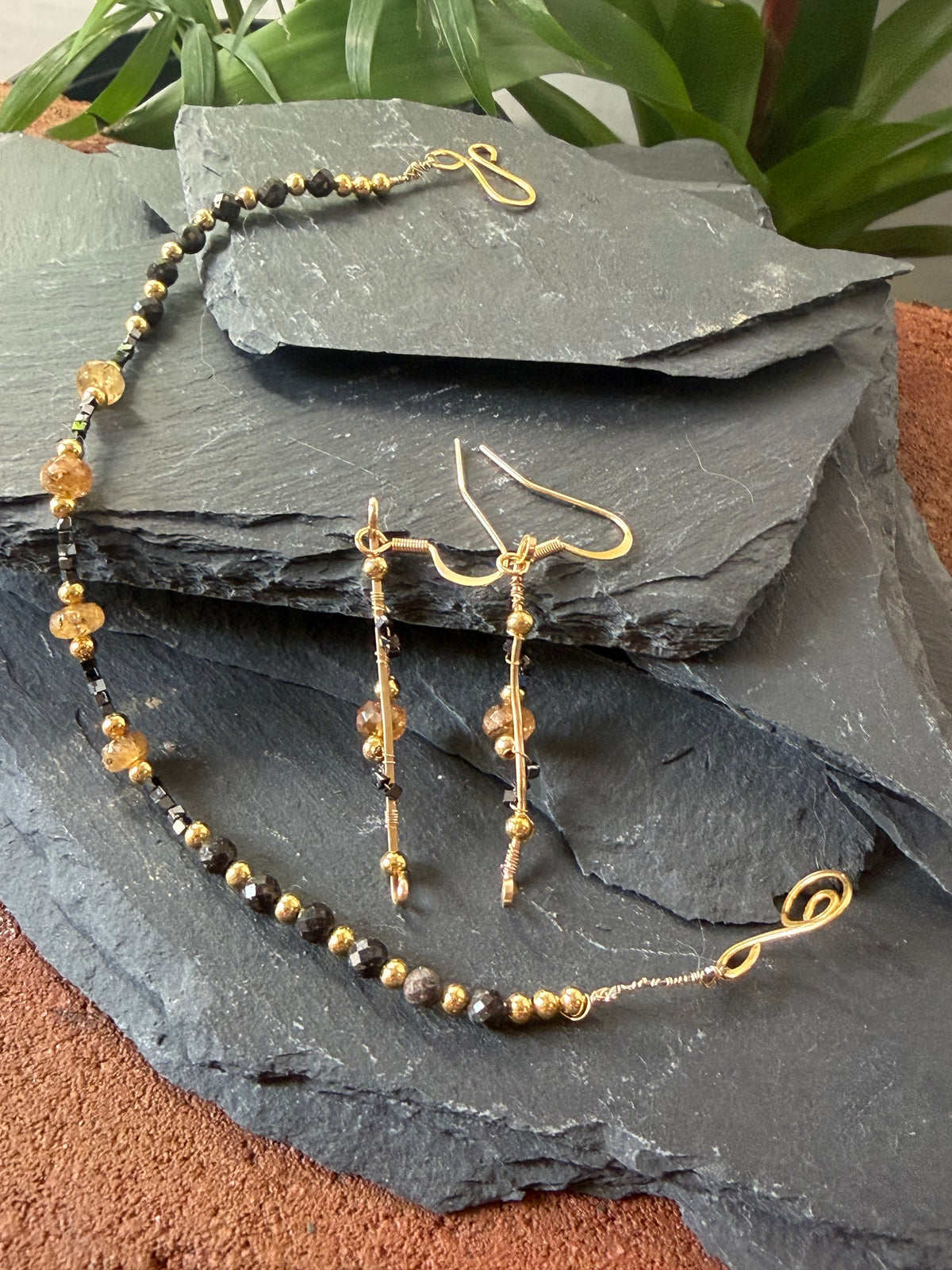 The Celebration Suite – Hand-Forged 14k Gold Imperial Topaz & Black Diamond Luxury Ensemble