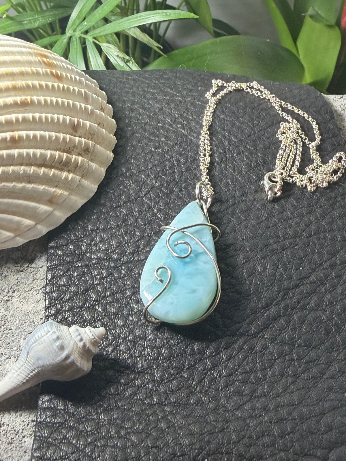 Caribbean Cool – Hand-Forged Sterling Silver Larimar Wave Pendant