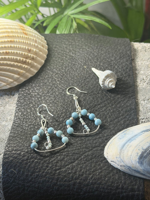 Caribbean Cool – Hand-Forged Silver Dainty Graduated Larimar Suite