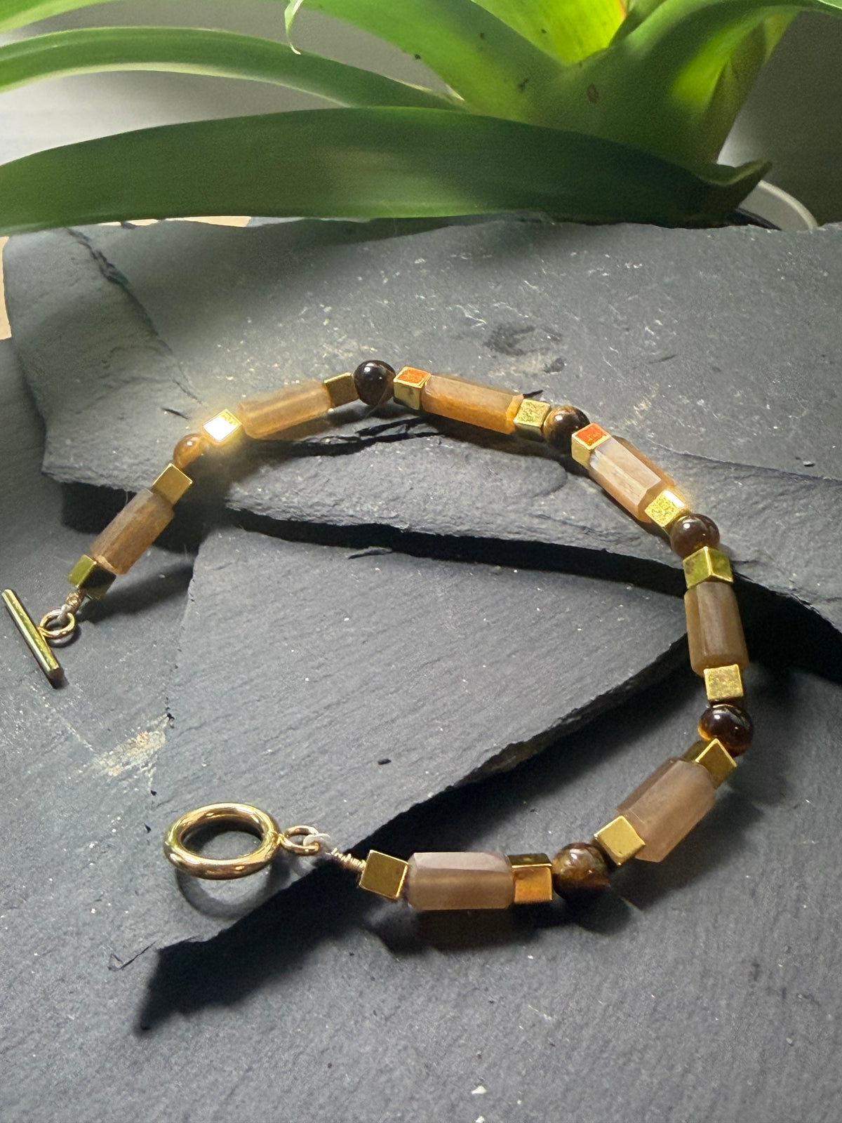 The Celebration Suite – 18k Gold Plated Chocolate Moonstone & Tiger’s Eye Bracelet