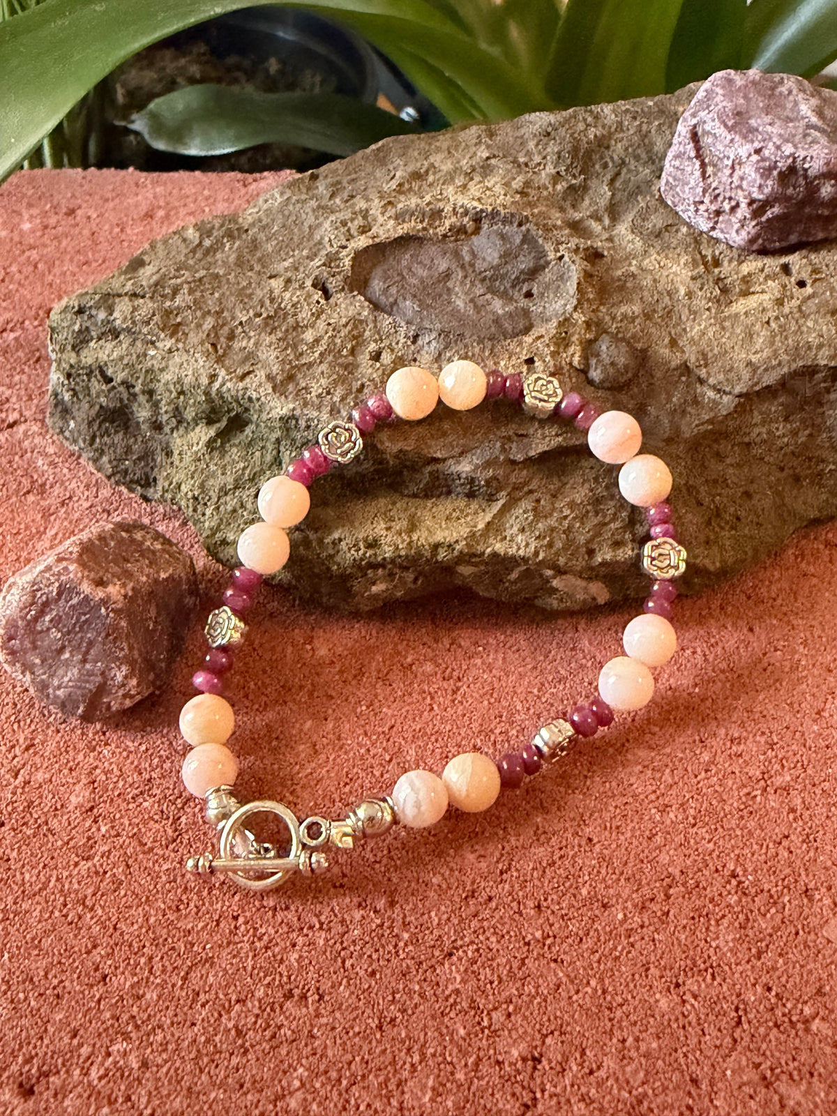 Ruby with Pink Peruvian Opals Bracelet Stack