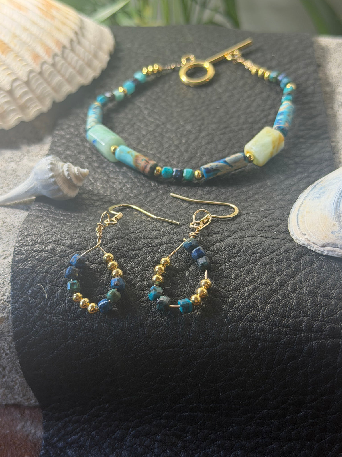 Forest Canopy – Hand-Forged 14k Gold-Filled Azurite & Chrysocolla Bracelet Suite