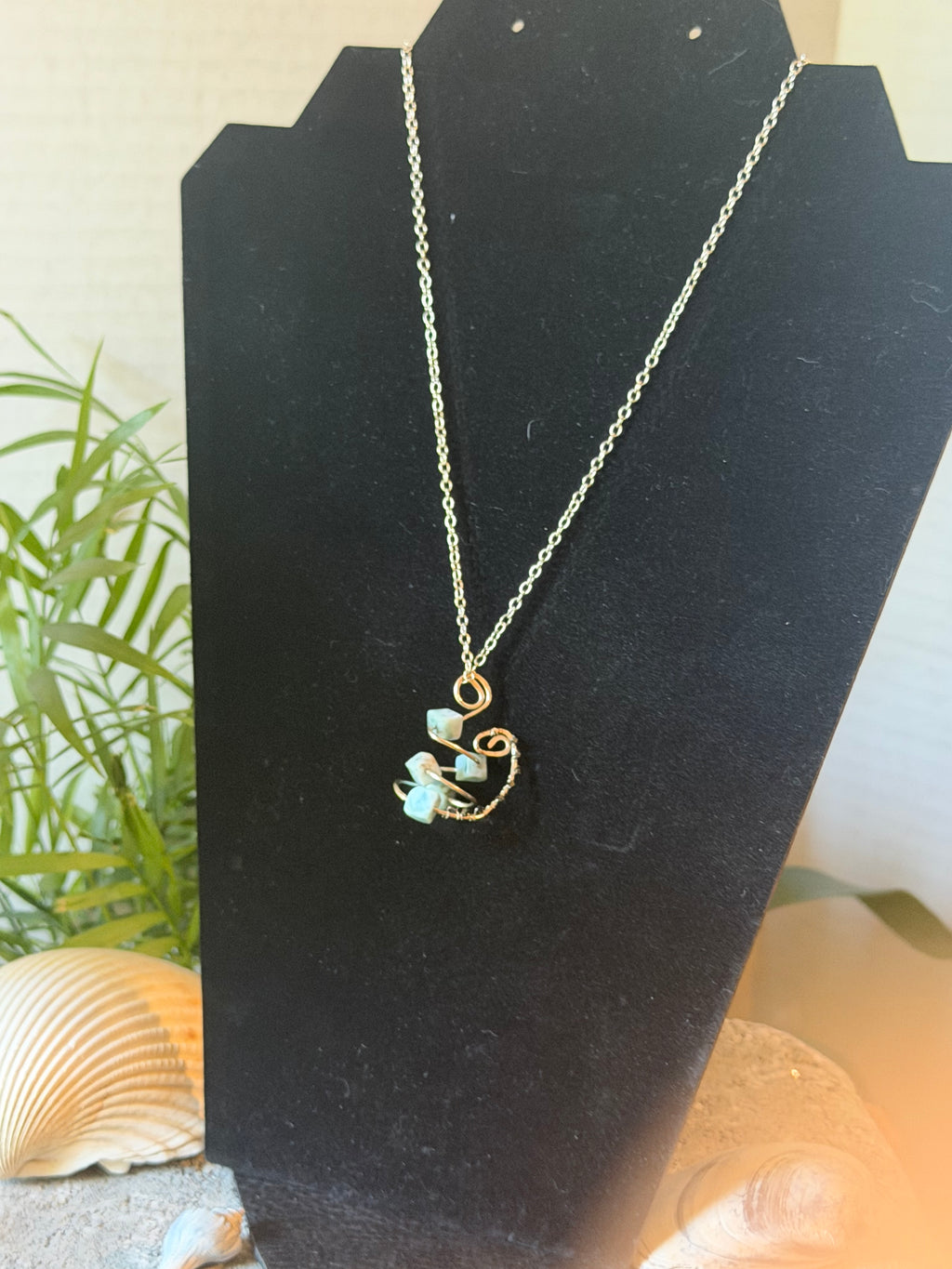 Caribbean Cool – Hand-Forged Silver Larimar Whirlpool & Black Diamond Pendant
