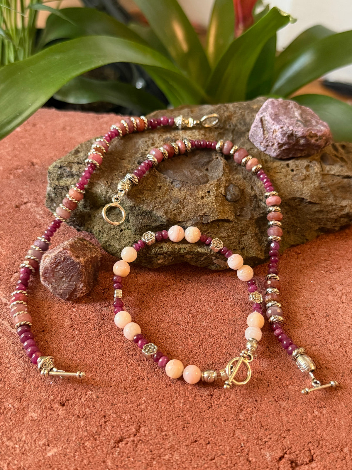 Ruby with Pink Peruvian Opals Bracelet Stack