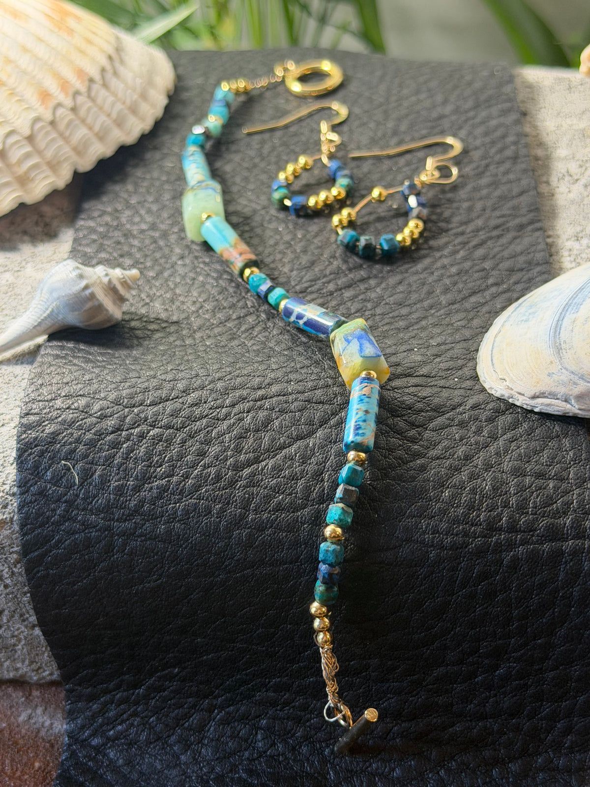 Forest Canopy – Hand-Forged 14k Gold-Filled Azurite & Chrysocolla Bracelet Suite