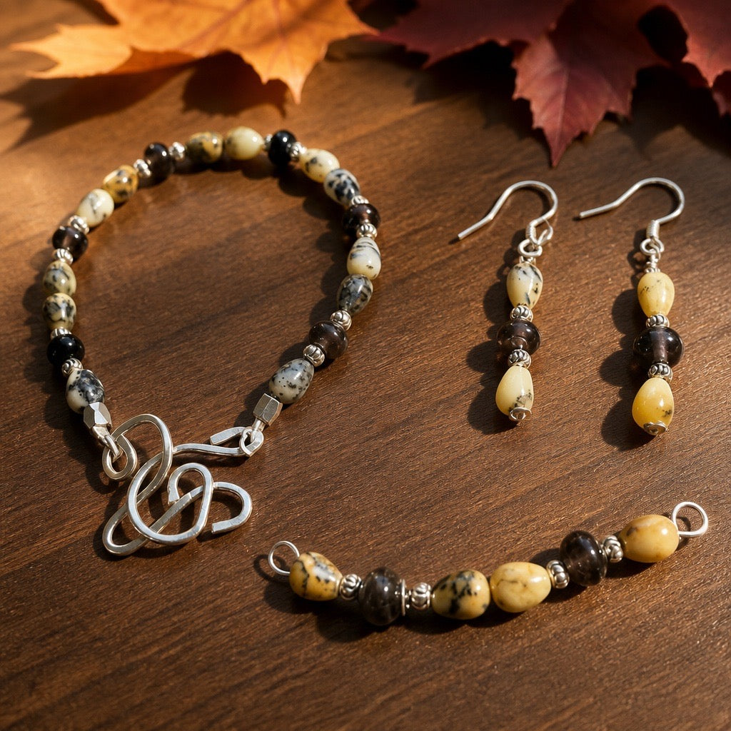 Ancient Strata – Hand-Forged Silver 1800s Venetian Trade Bead & Dendritic Opal 3-Piece Suite