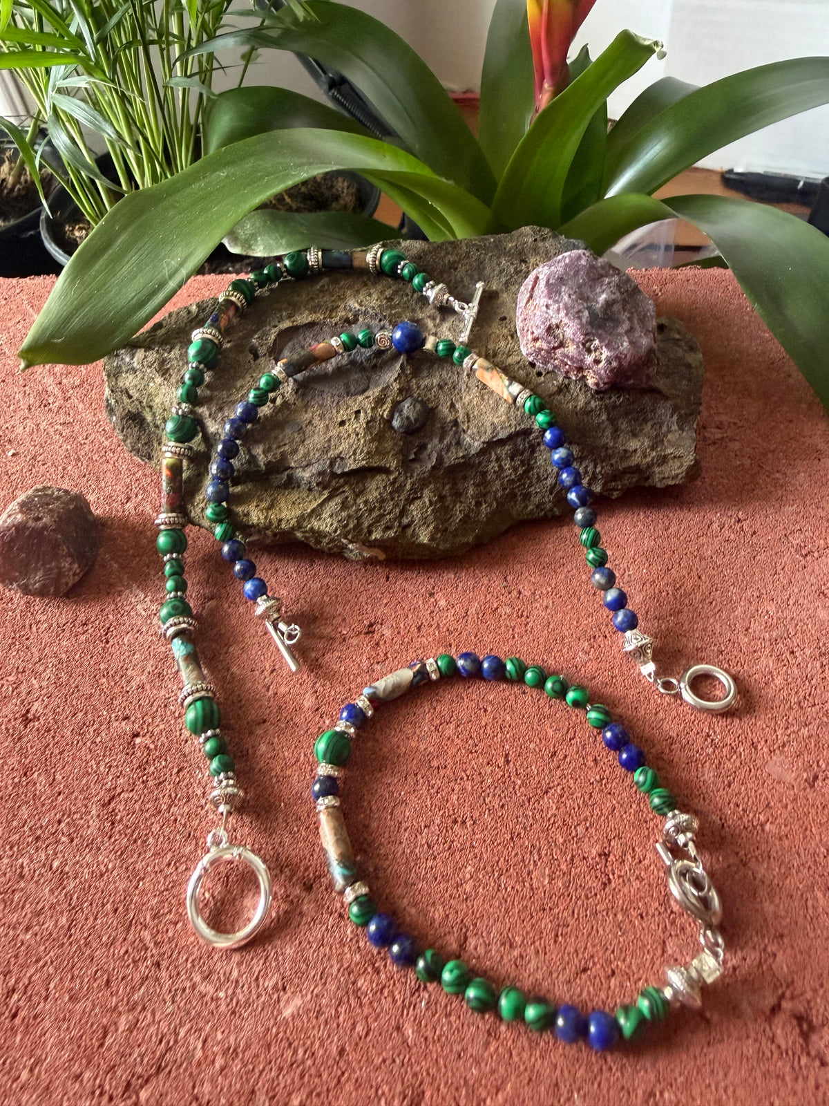 Forest Canopy – Deep Earth Malachite & Lapis 3-Piece Bracelet Stack