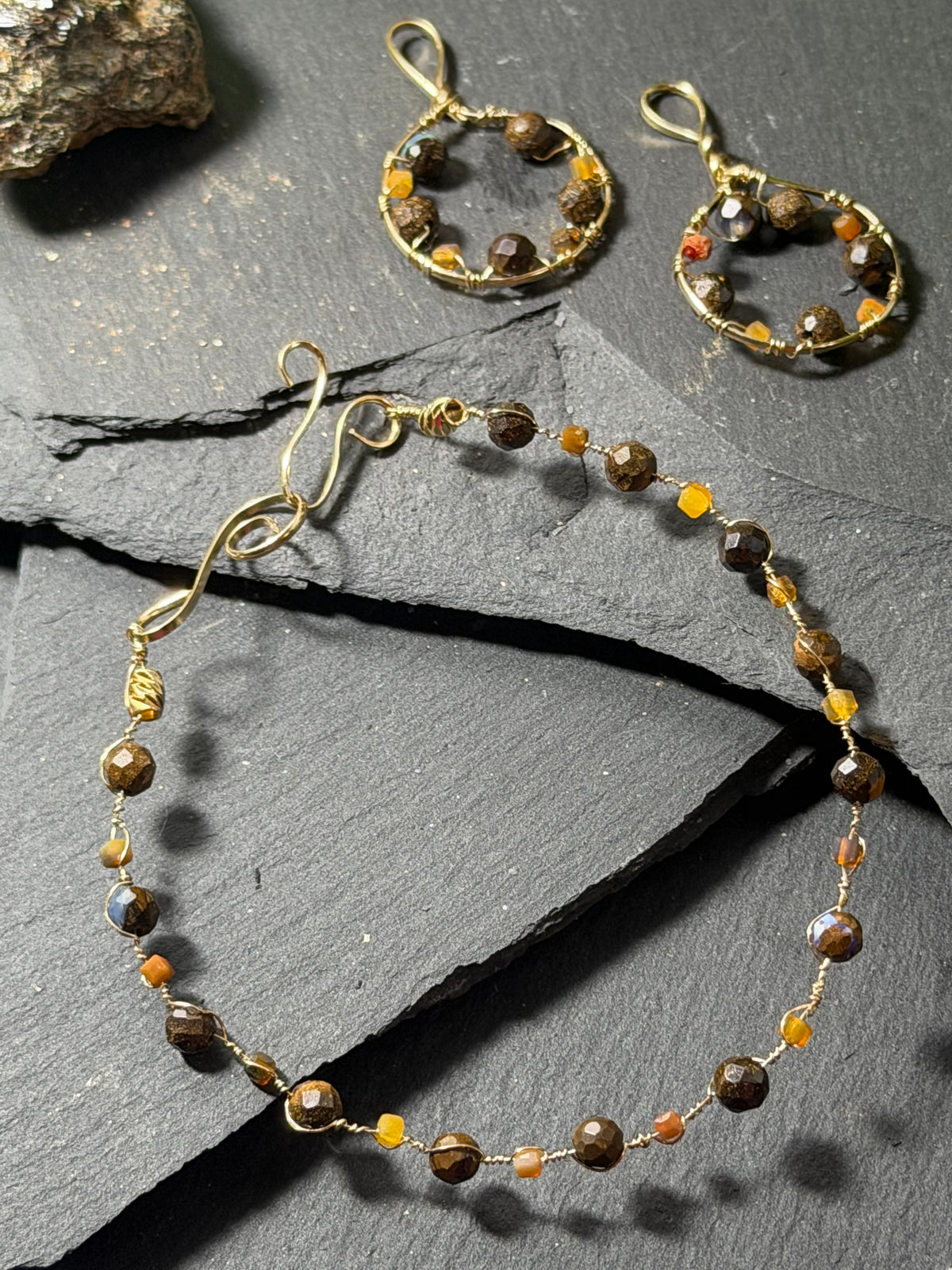 The Celebration Suite – Hand-Forged 14k Gold Australian Fire & Boulder Opal Suite