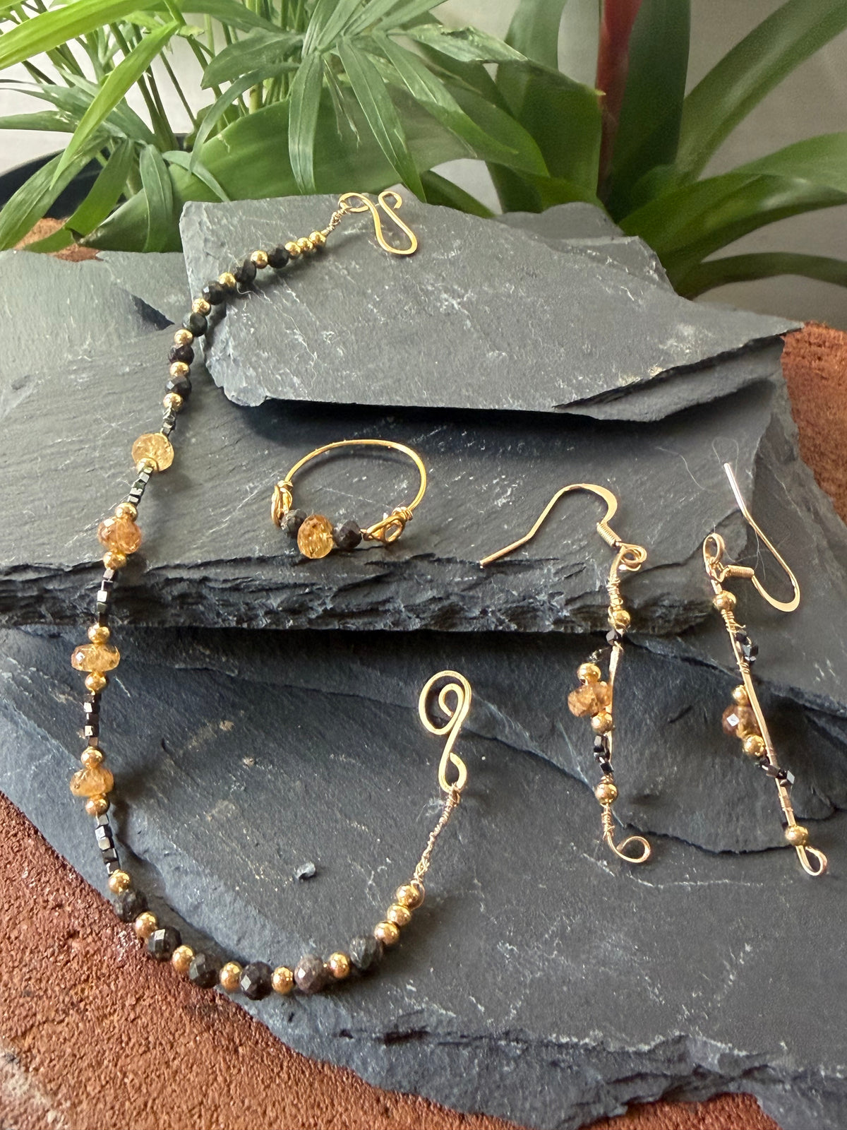 The Celebration Suite – Hand-Forged 14k Gold Imperial Topaz & Black Diamond Luxury Ensemble