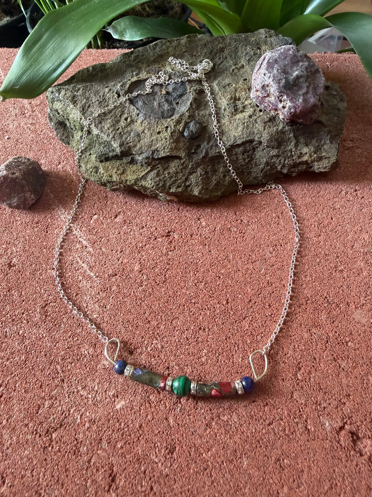 Forest Canopy – Hand-Forged Silver Earth Jasper & Malachite Horizon Set