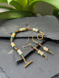 The Celebration Suite – Hand-Forged 14k Gold Autumn Calcite, Garnet, & Moss Agate Set