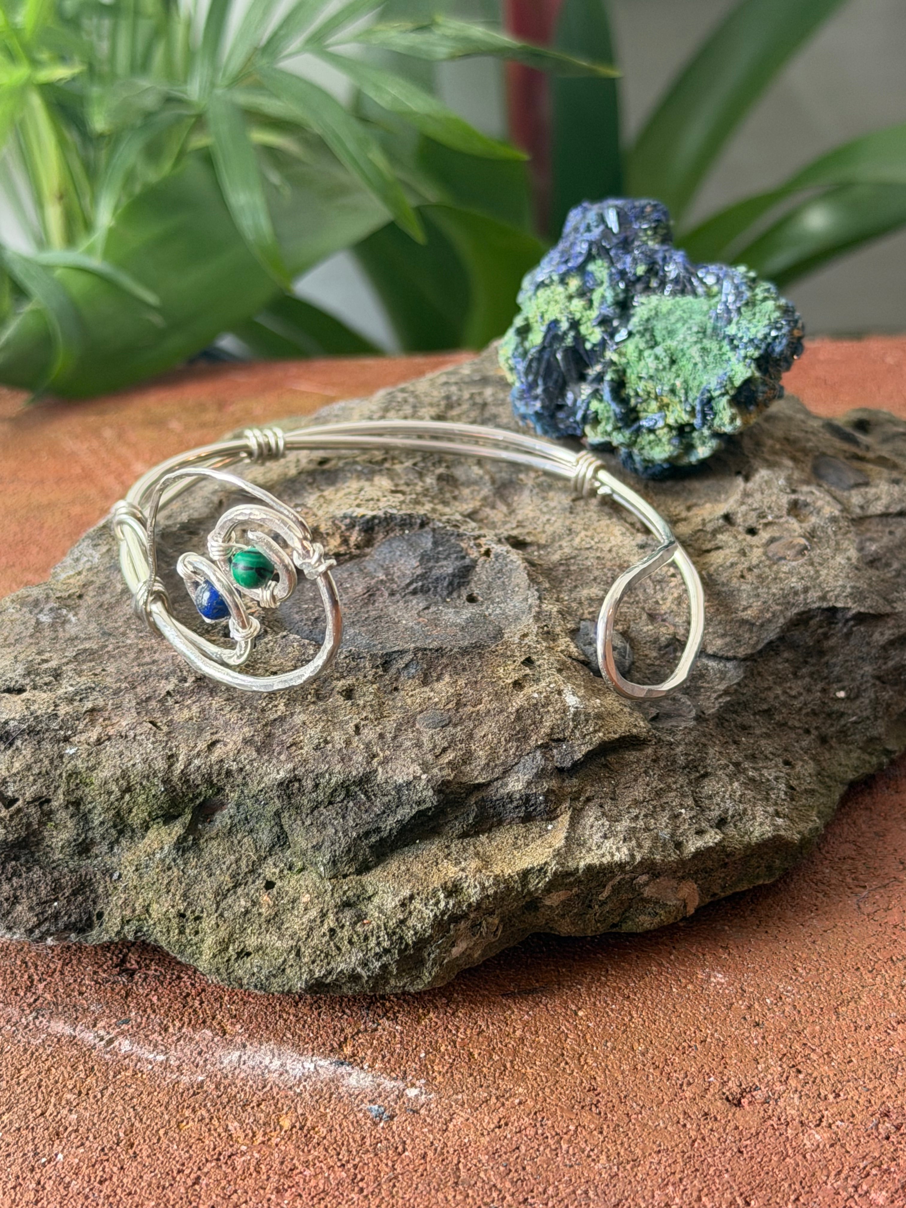 Forest Canopy – Hand-Forged Silver Malachite & Lapis Vortex Cuff