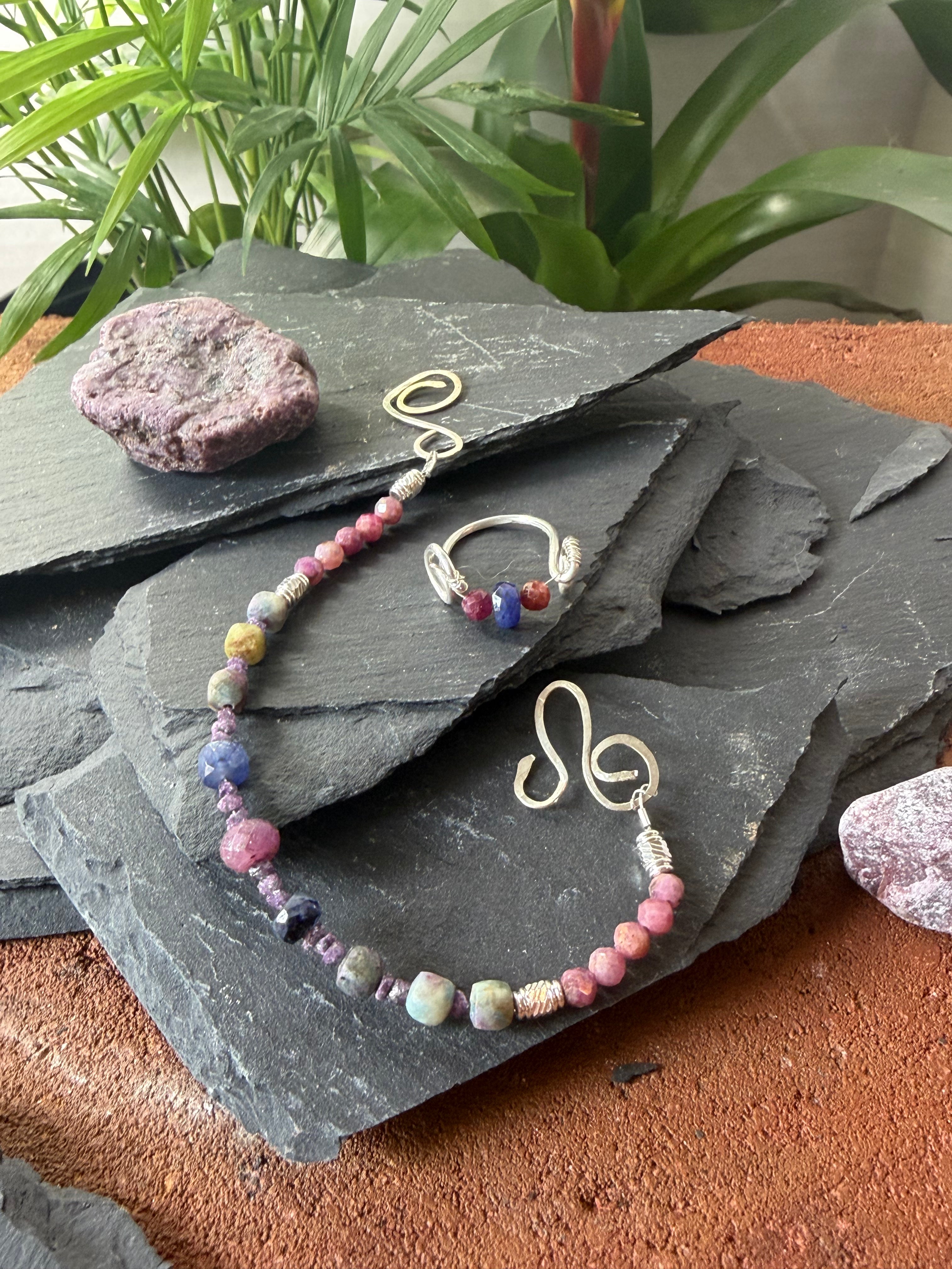 The Celebration Suite – Hand-Forged Silver Sapphire, Ruby & Purple Diamond Luxury Set